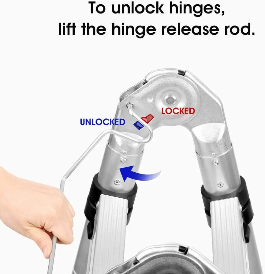 سلم تصغير بإطار 3.8 م/5 م سلم تلسكوبي من الألومنيوم سلم قابل للطي محمول مع شريط تثبيت، أقصى حمولة 330 رطل #3