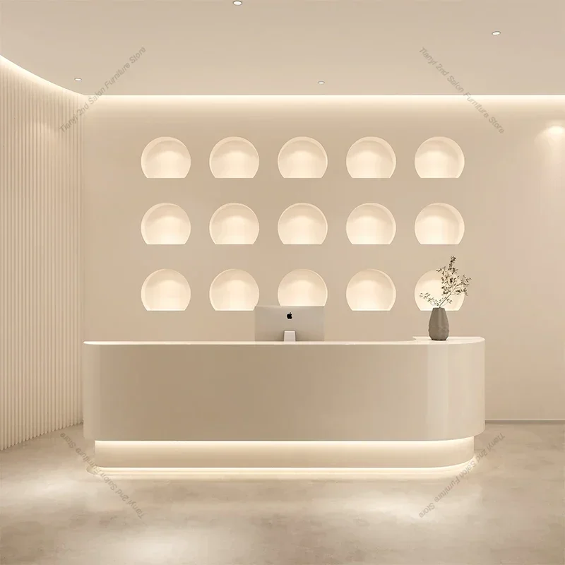 Cream Style Nordic Reception Desks Originality Modern Design Beauty Salon Reception Counter Customer Center Furniture 접수카운터 FYRD