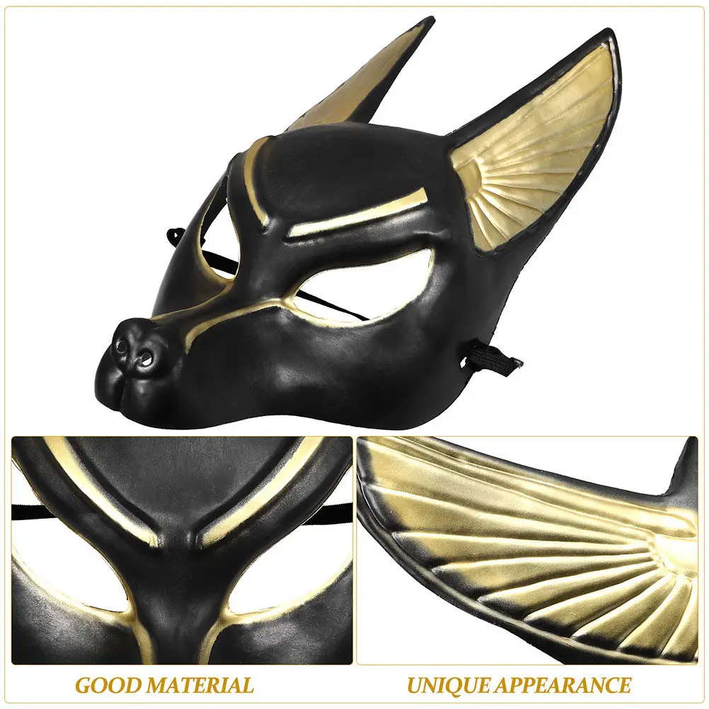 2Pcs Anubis Mask Costume Halloween Cosplay Party Egyptian Theme Adjustable Fit Scary Horror Masquerade Mask Props