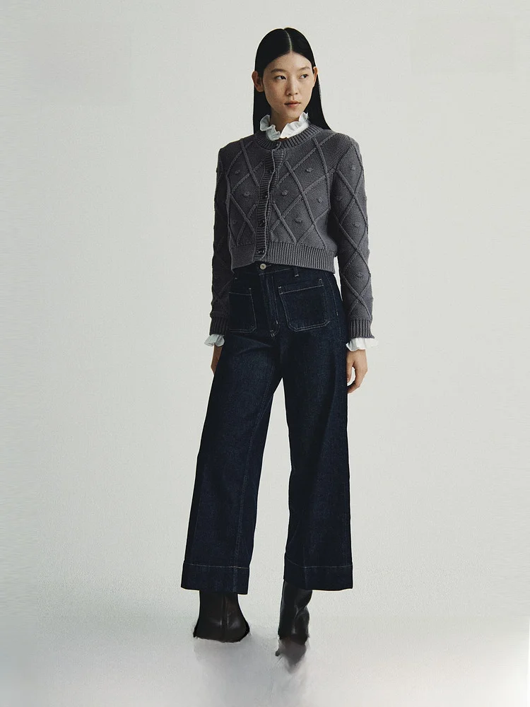 

H&M Spring Women's Knitted Twist Cardigan Casual Sle Regular Thin Button Detail Cotton Polyester Blend Open Cardigan