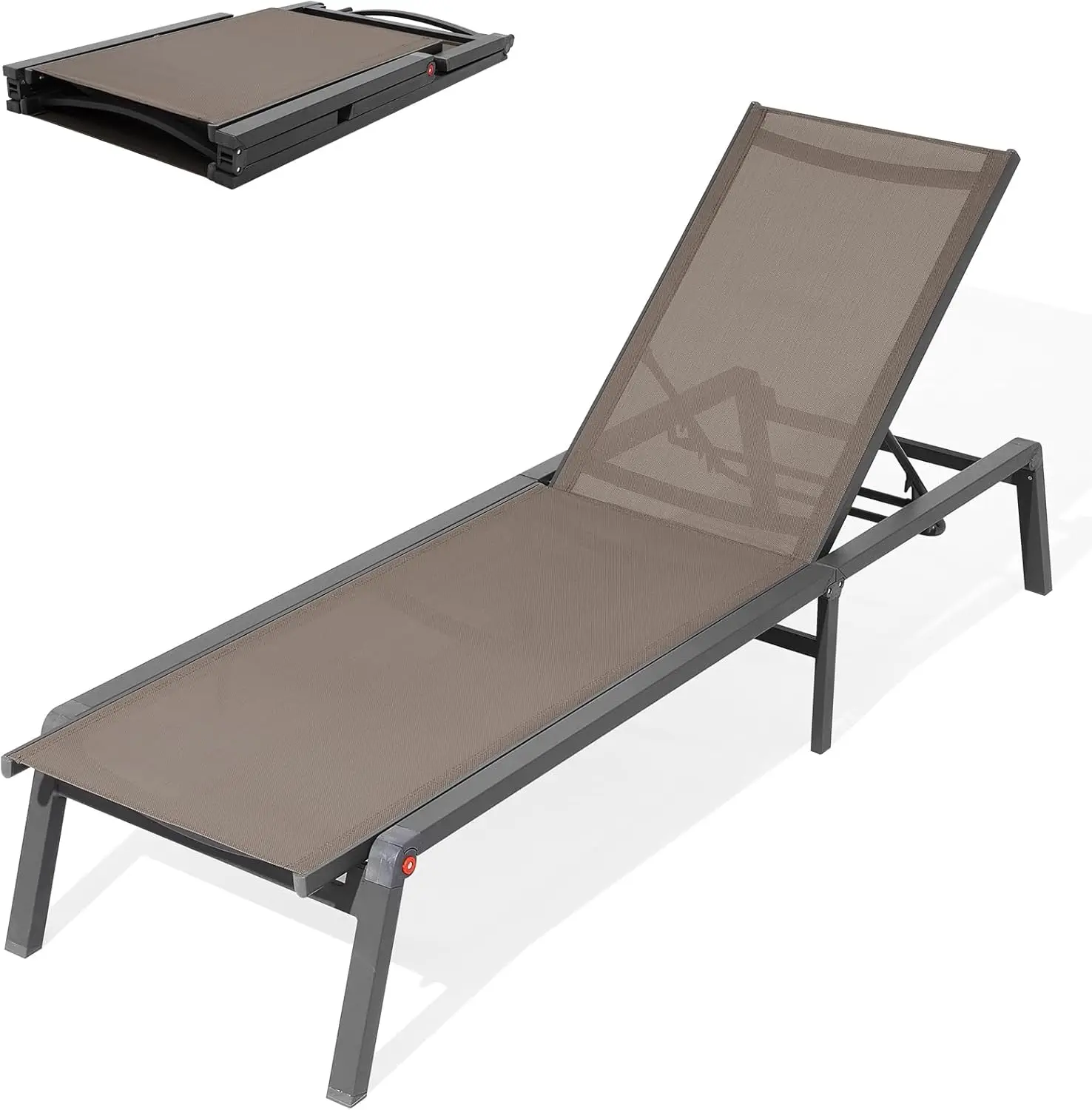 Aluminium-Chaiselounge-Stuhl für den Außenbereich, klappbar und zusammenbaubarer kostenloser Terrassen-Loungesessel mit 5 Positionen verstellbar