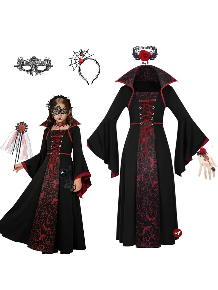 Mädchen Halloween Geisterbraut Kostüm Vampir-Kleid Kind Böse Terror Vampirin Rollenspiel Karneval Party Cosplay Outfits