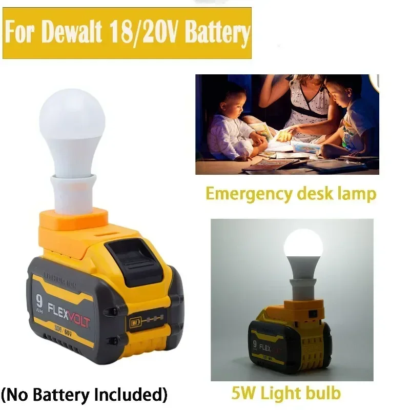 For Dewalt 20V Li-ion Battery  Cordless Portable E27 Bulb Lamp LED Light For Indoor And Outdoor Work Light (Not include battery)