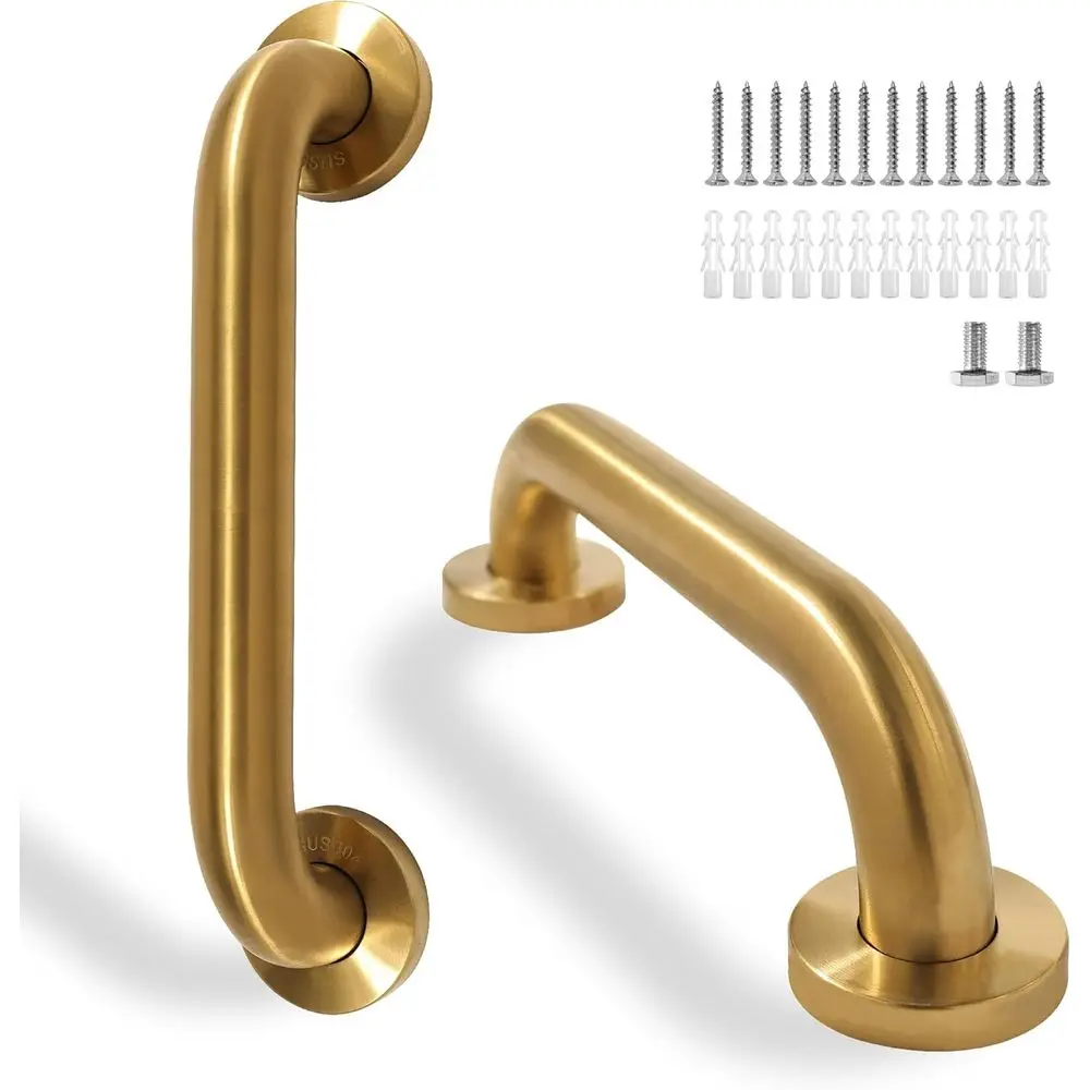 12 Inch Gold Stainless Steel Shower and Bath Safety Grab Bars, 2 Pack, 1.25 Diameter for Elderly Support