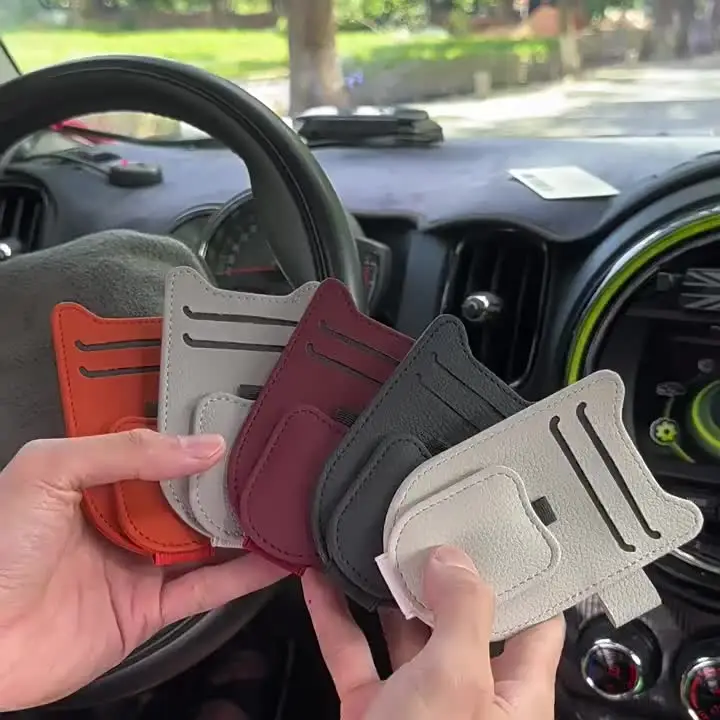 Magnetic Car Sunglasses Holder Sun Visor Glasses Clip PU Eyeglasses Hanger Portable Ticket Card Clip Auto Accessories
