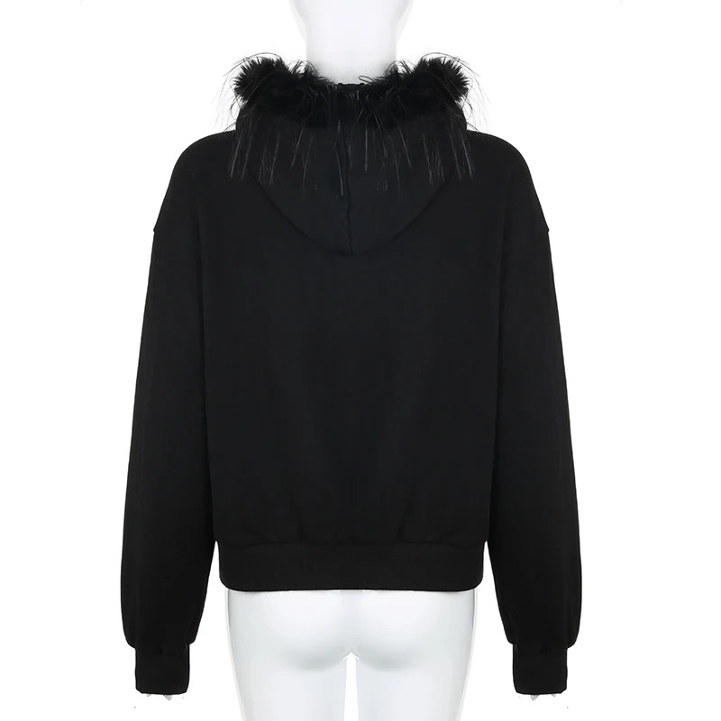 Daraga-Sweat à capuche zippé avec col en fausse fourrure pour femme, Streetwear d\'automne, Veste décontractée, Poches, Basique, At, 1300