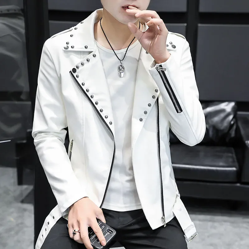 

2024 Autumn Men's Leather Jacket, Suit Collar Coat Slim Men's Short Motorcycle clothing