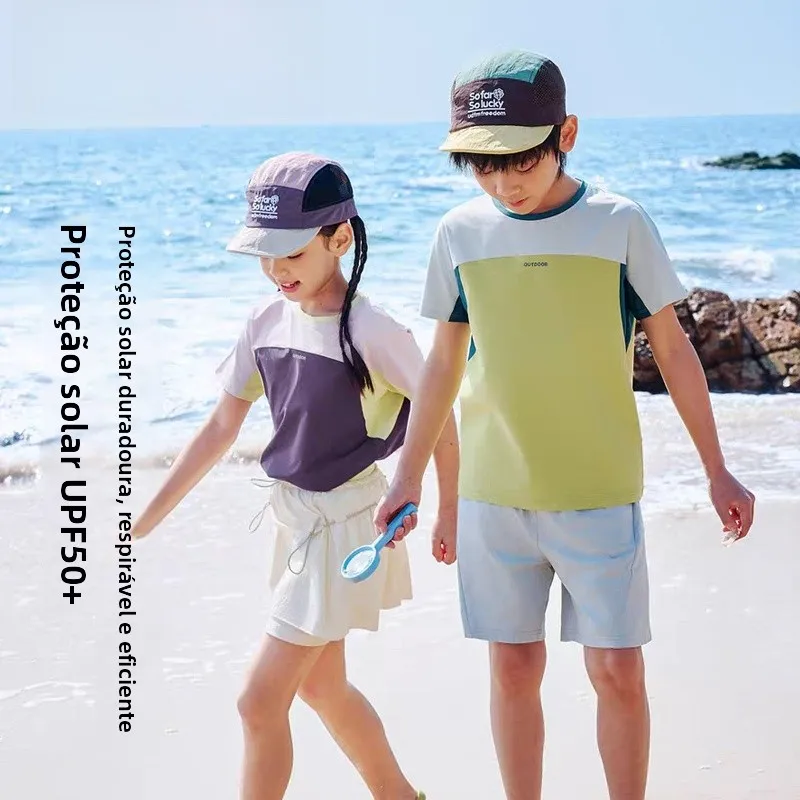 子供用uvカット半袖tシャツ-スポーティー薄手サマートップス-男の子と女の子向け-3歳～4歳-カジュアルルーズフィット-ポリエステル