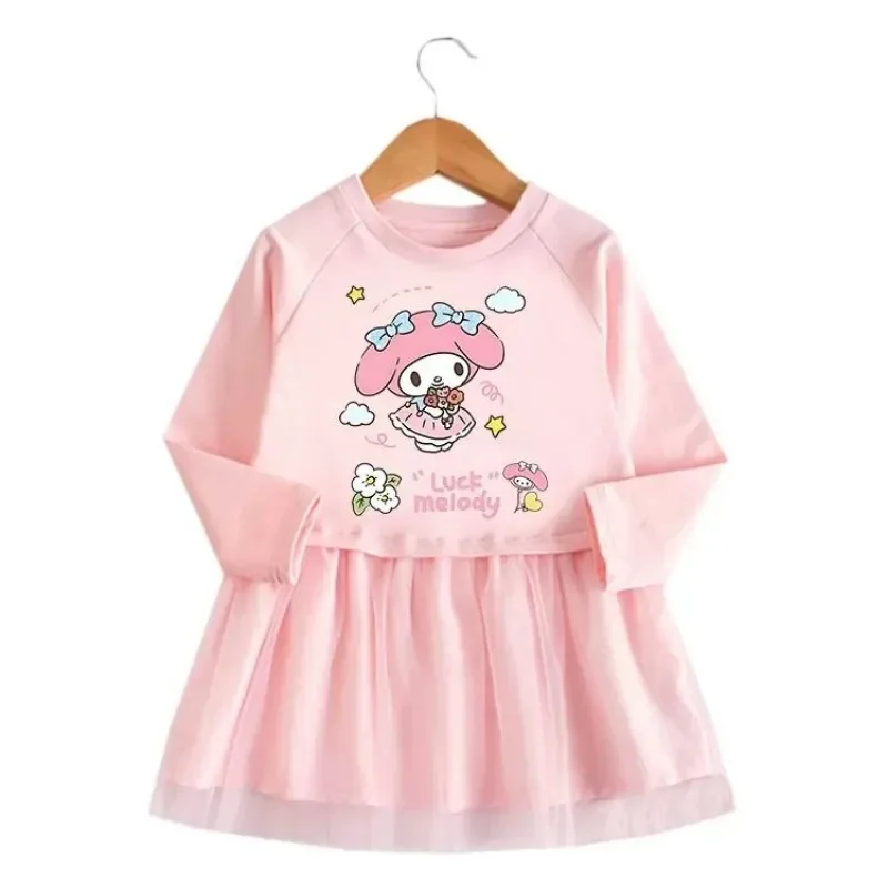 Kuromi meine Melodie Anime Kawaii Sanrio Langarm Kleid Frühling Herbst niedlichen Cartoon Baby Prinzessin Kapuze Kleidung Geschenke für Kinder