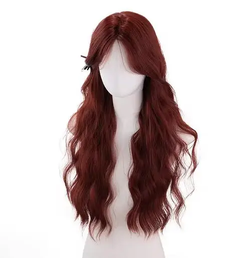 Long Wave Pink Wig with Bangs Nature wavy Lolita Synthetic Wigs for Women Cosplay