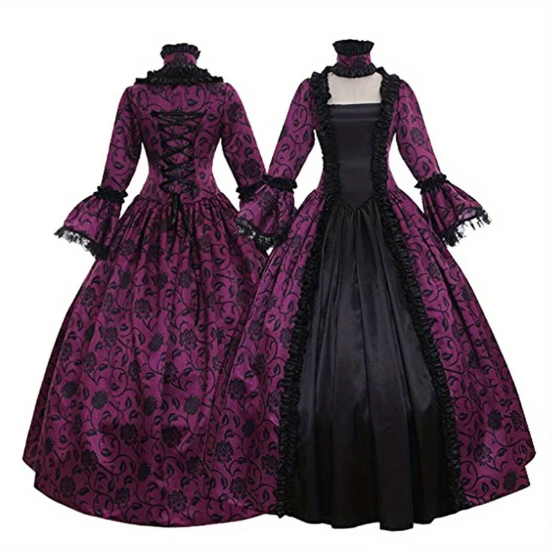 

Retro Medieval Victorian Court Gown: Lace Flared - Sleeve Maxi Dress - themed Stage Performances