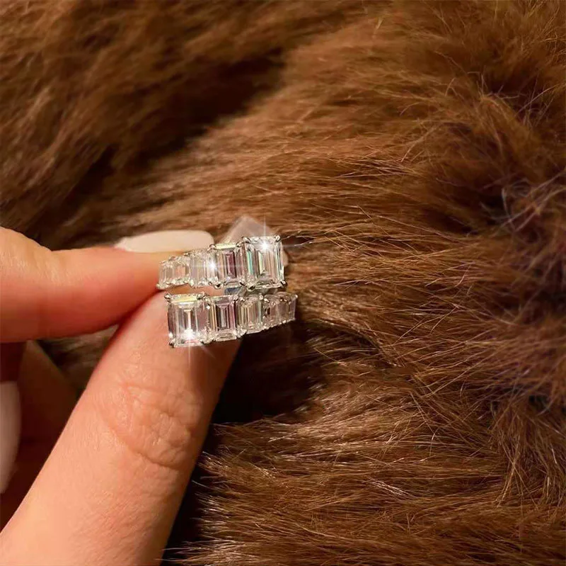 New Fashion Full Set Square AAA Transparent Shiny Zircon Engagement Rings for Women Wedding Ball Jewelry Valentine's Day Gifts