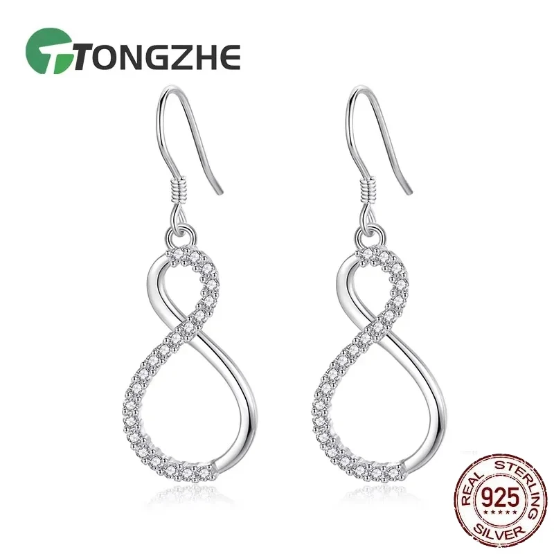 

TONGZHE настоящее серебро 925 пробы бесконечной формы циркониевые серьги-гвоздики женские двойные белые циркониевые классические ювелирные изделия в подарок