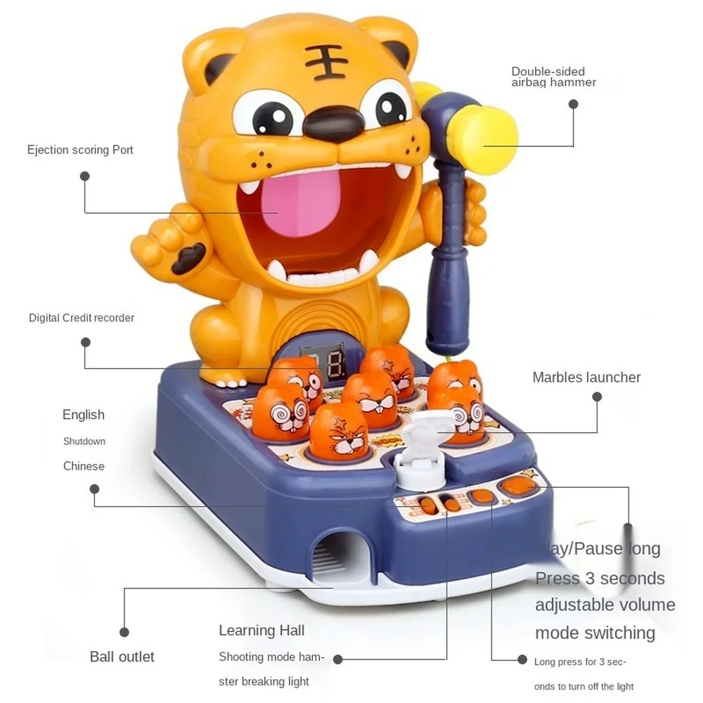 Tiger Hammer Pounding Toys Automatic Scoring Game Knock Toy Kids Fun Game Activity Children Gift Beating Gophers Hamster