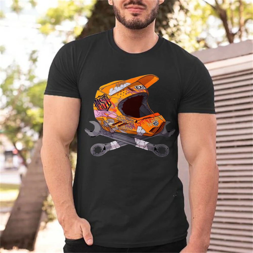Cross Wrenches & Dirt Bike Helmet Graphic T-Shirt, Birthday Gift for Motorcycle Lovers Racing Enthusiasts