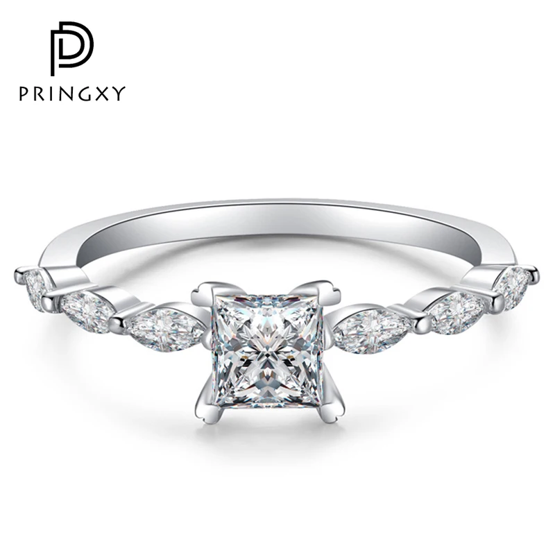 

PRINGXY Square 6*6mm D Color Moissanite Diamond Engagement Ring For Women 925 Sterling Silver Wedding Anniversary Fine Jewelry