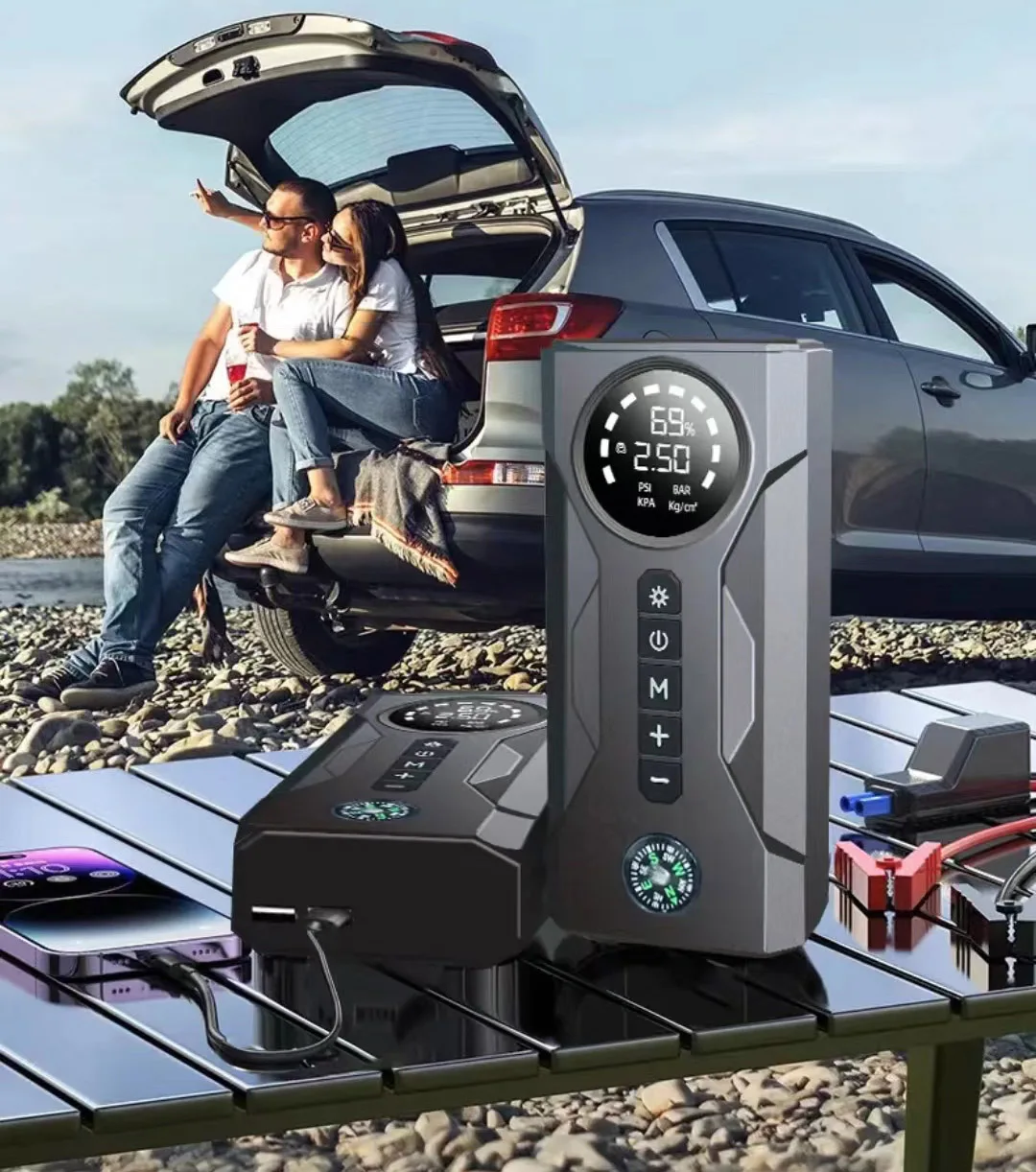Portable 4 1 Car Jump Starter LED Light 2000A 16000mAh Battery Charger Power Bank Air Pump Compressor For Truck Motorcycle