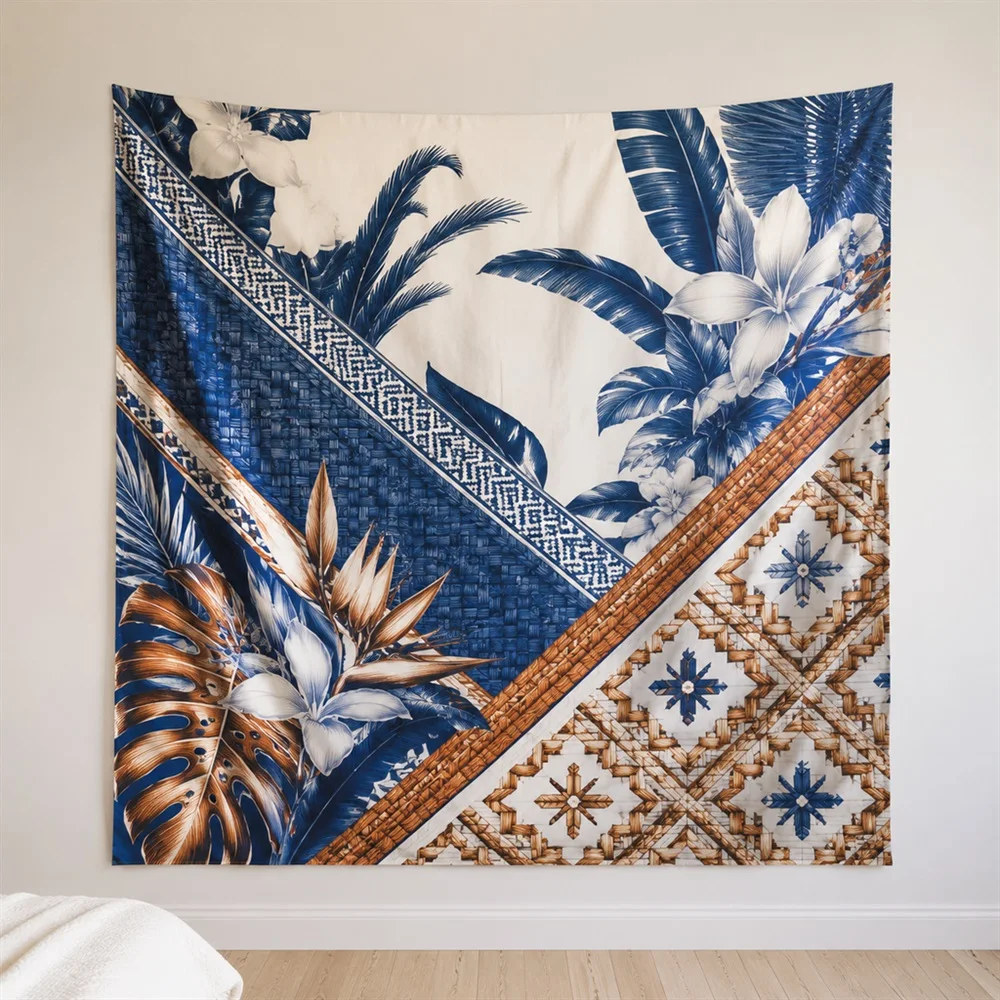 VIKAMA Rattan Weave Pattern Diagonal Flow Tapestry Wall Hanging, Tropical Wall Decor Tapestries for Bathroom Bedroom Living Room