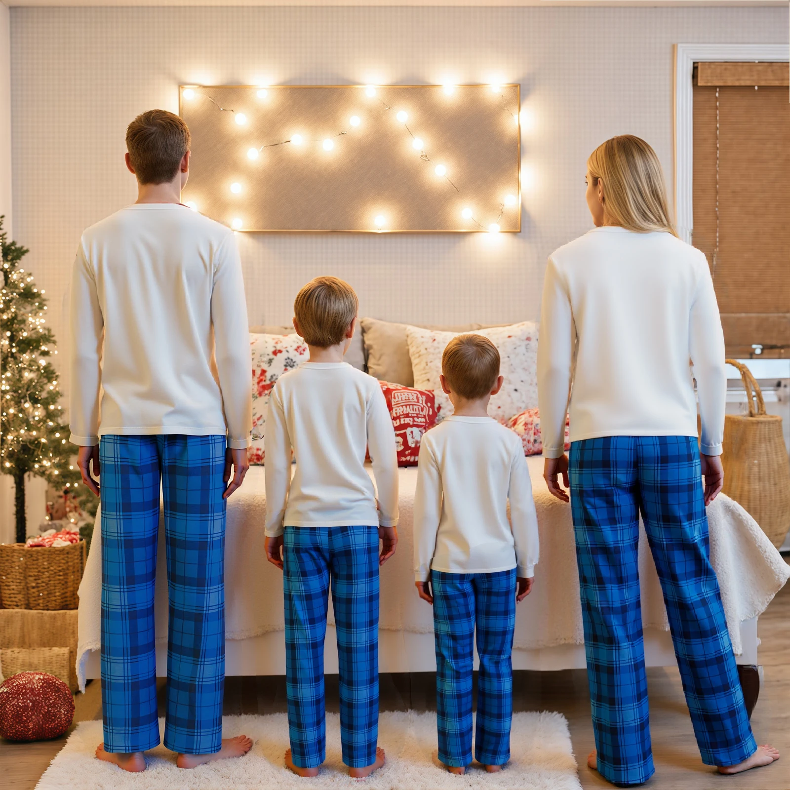 بيجامة عيد الميلاد المتطابقة للعائلة، ملابس علوية بأكمام طويلة مطبوعة بشجرة عيد الميلاد + بنطلون منقوش ملابس نوم #2