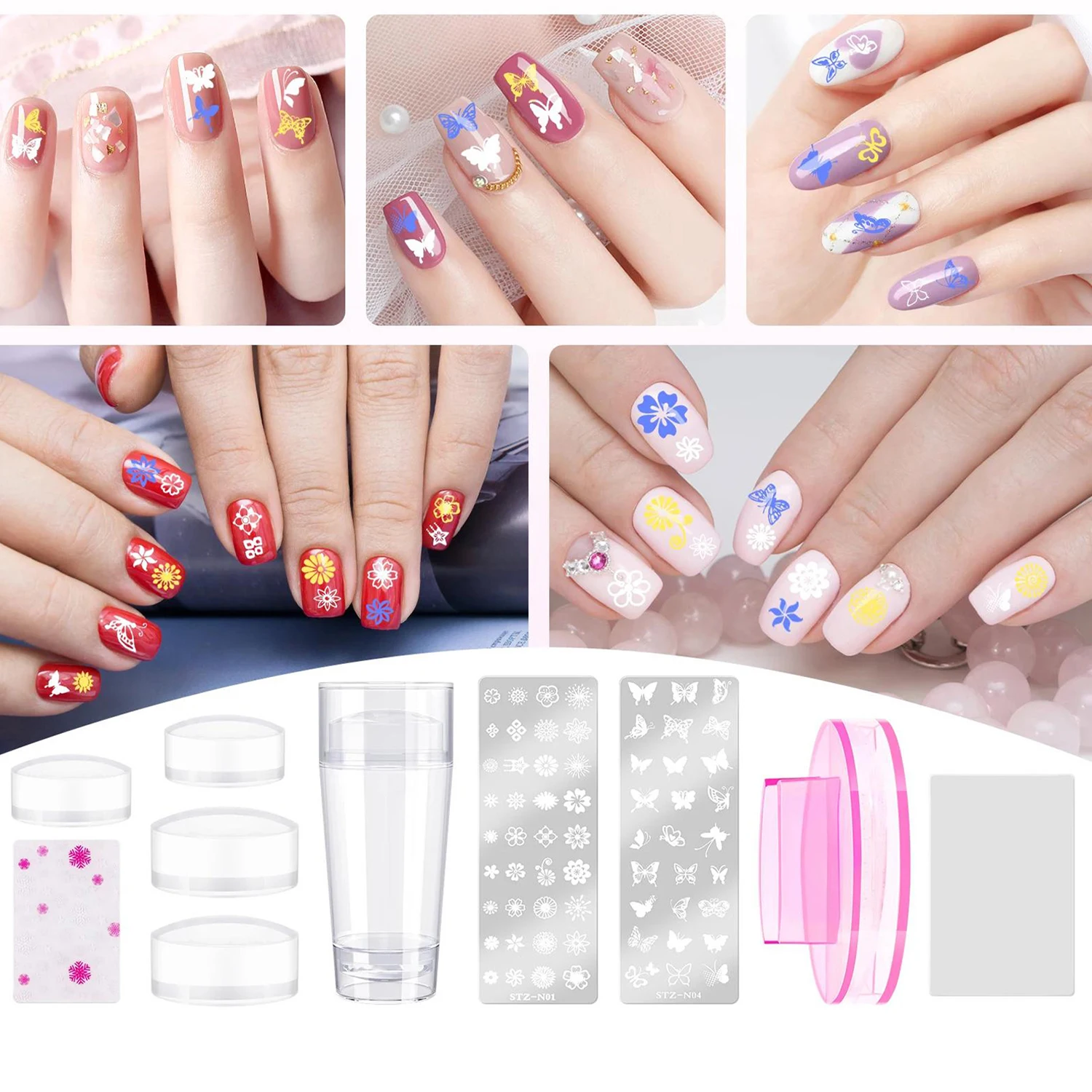 Manicure Double Headed Transparent Nail Stamping Set With Cover, French Manicure DIY Printing Nail Art Stamping Tool Set