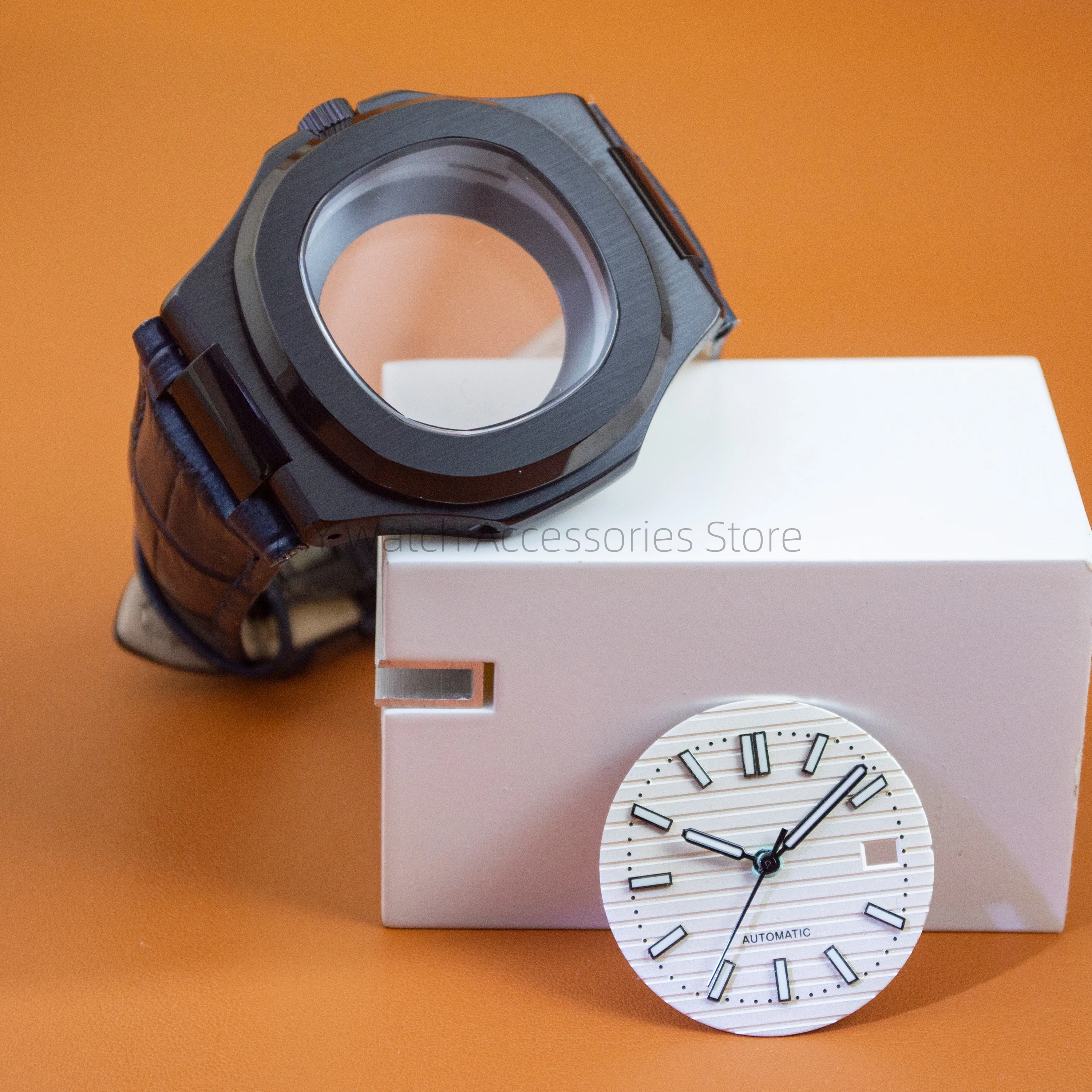 

for Nautilus 41mm NH35 Case Dial Genuine Leather Strap 30.5mm Luminous Hands 25mm Stainless Steel fit NH35 Movement Repair Tools