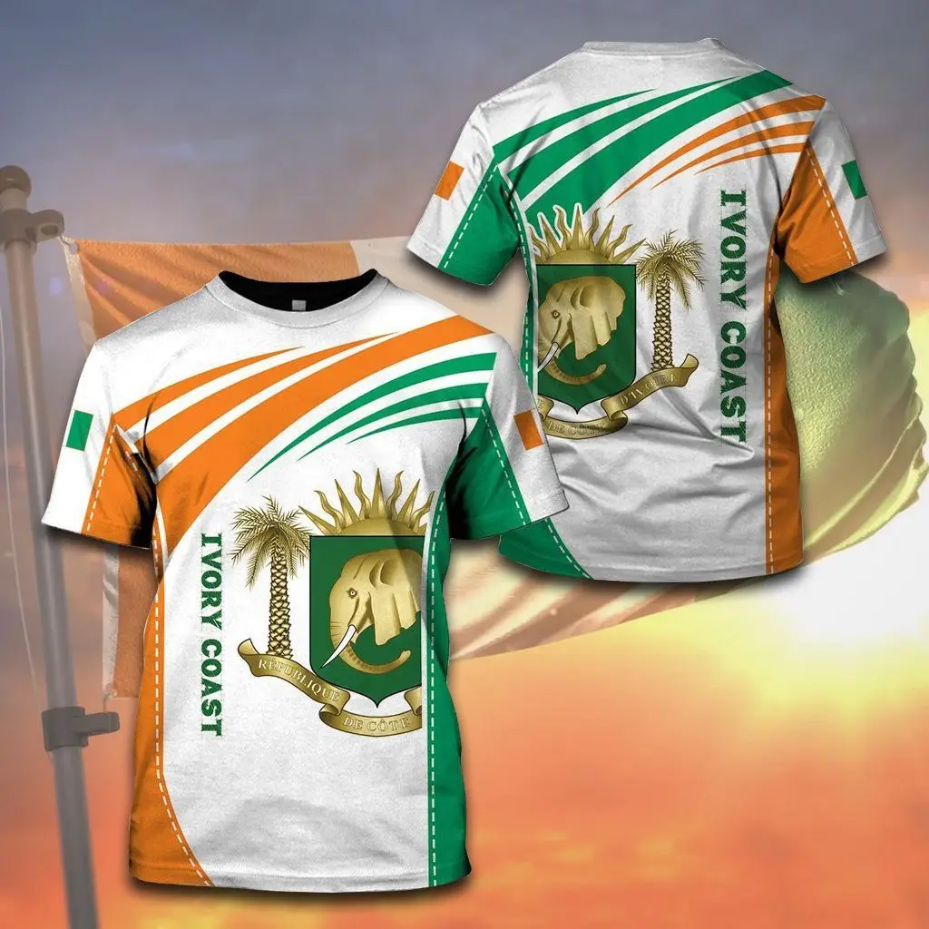 IVORY COAST Flag & Coat of Arms Graphic Tee Summer Casual Streetwear Men\'s Fashion T-shirts Boy Oversized Short Sleeve Tops