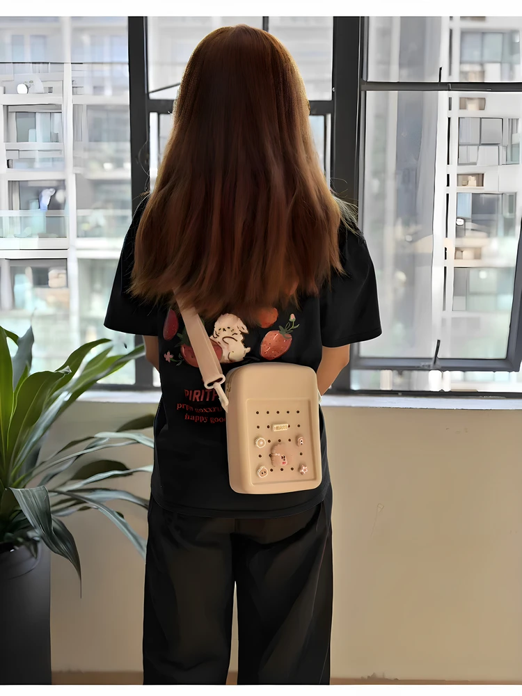 

Вместительная силиконовая сумка-кроссбоди среднего размера с отверстиями для DIY-декора, универсальная повседневная сумка через плечо для телефона и ключей