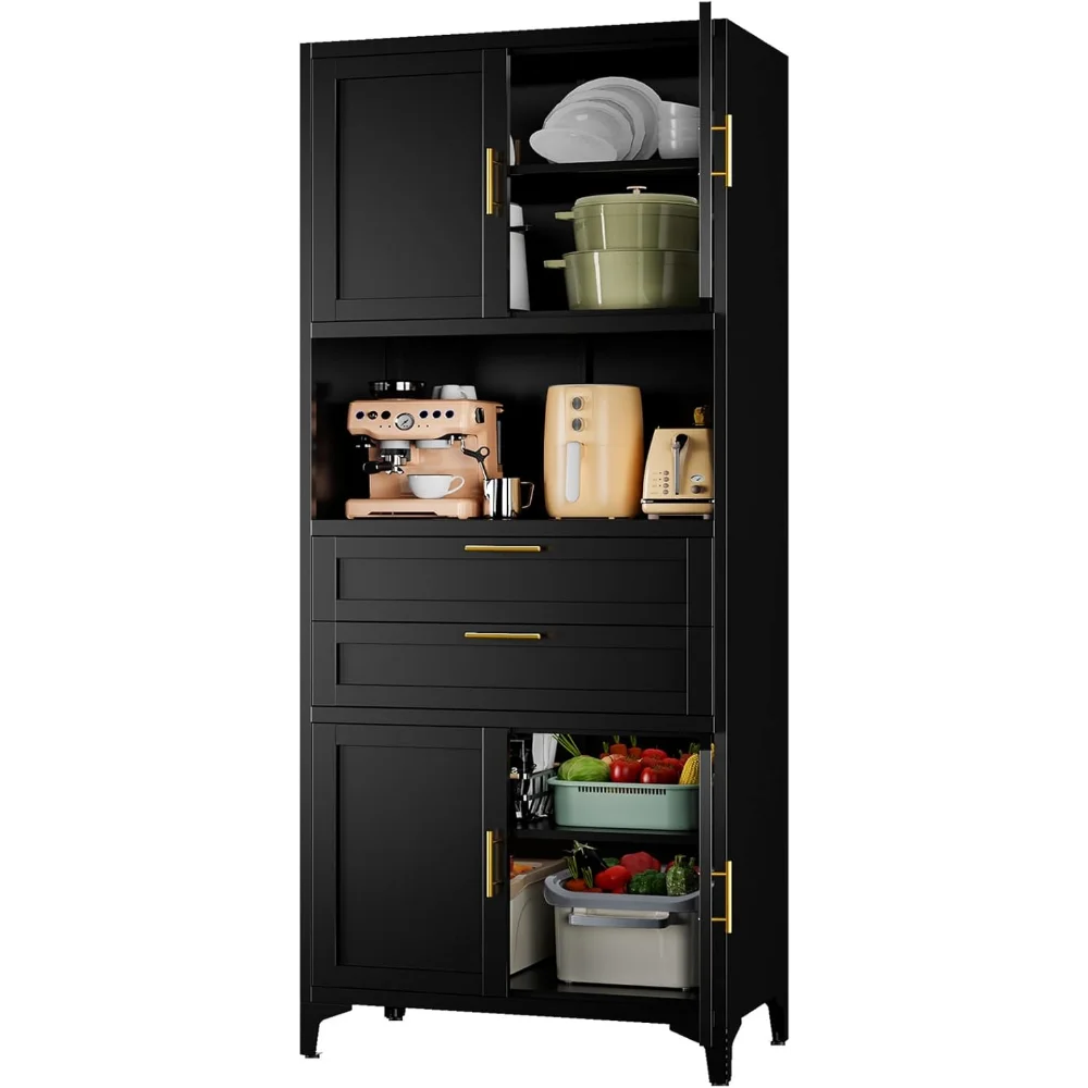 

75" Tall Metal Storage Cabinet,Pantry Storage Cabinet with 2 Drawers and Open Space,Kitchen Cupboard with Adjustable Shelves