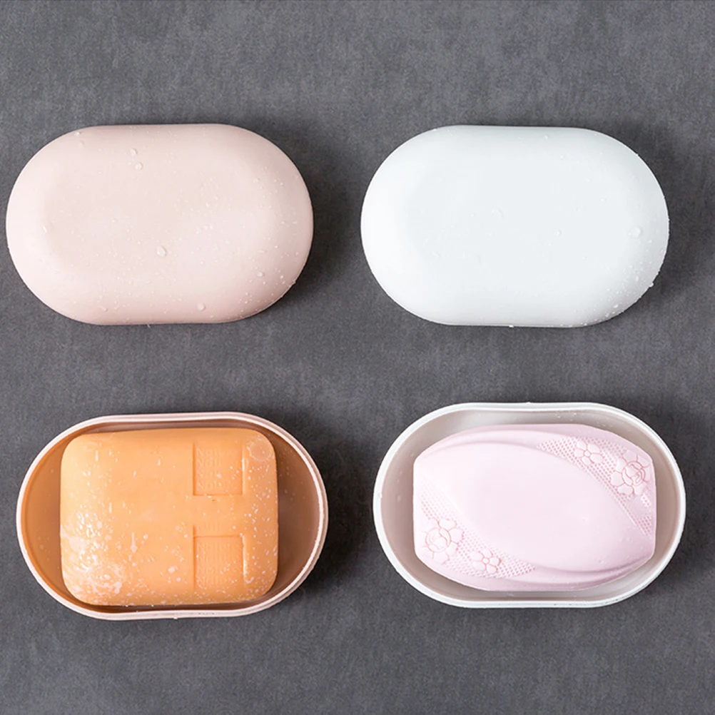 

4pcs Holder Container Dish Container Tray For Travel for Soap Box With Lid Bathroom Soap Dish Kitchen Travel Use