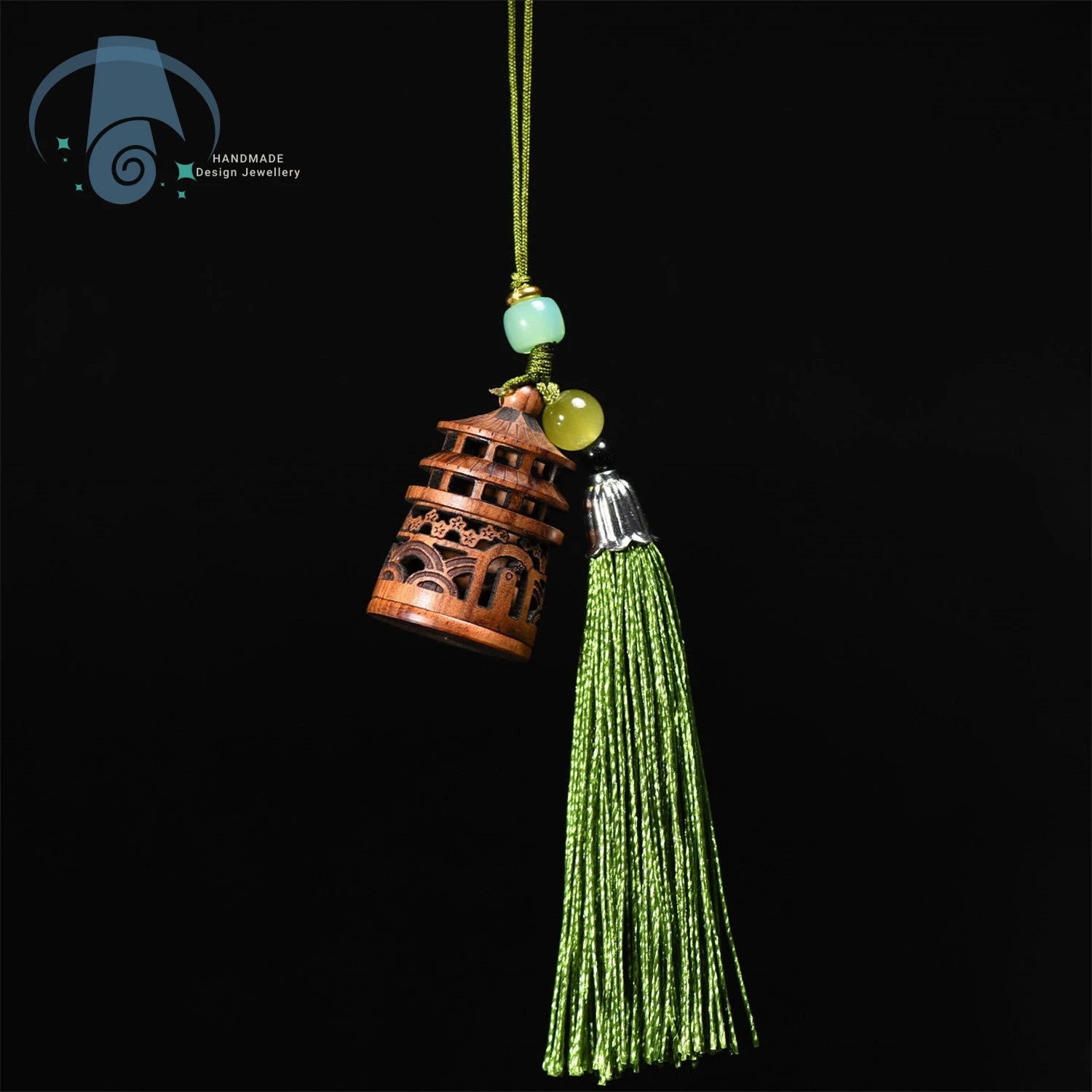 Vintage Style Keychain Black pear wood Hollow Out Carving Pagoda Sachet Pendant Bag Charm Unisex Cultural Gift Wooden Ornament