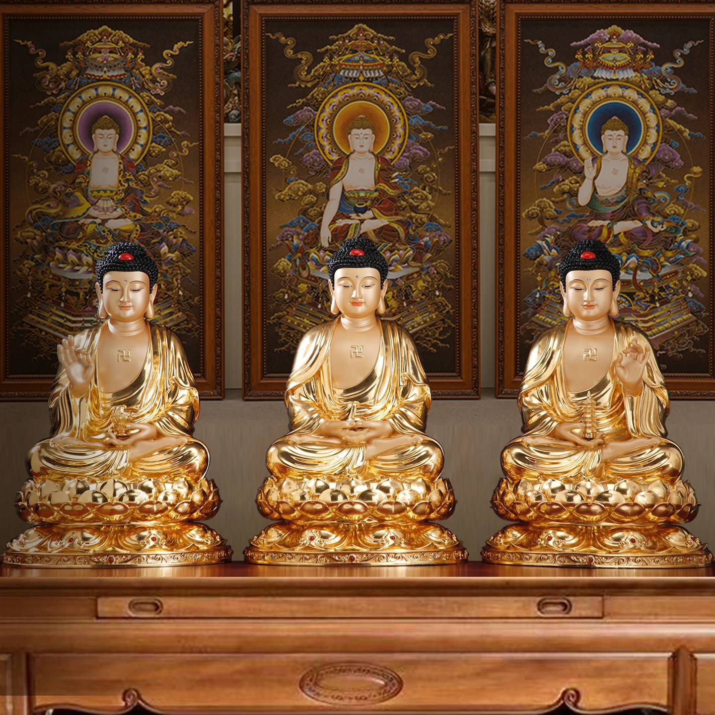 Pure copper gold bronze statue of Sakyamuni Buddha for home worship