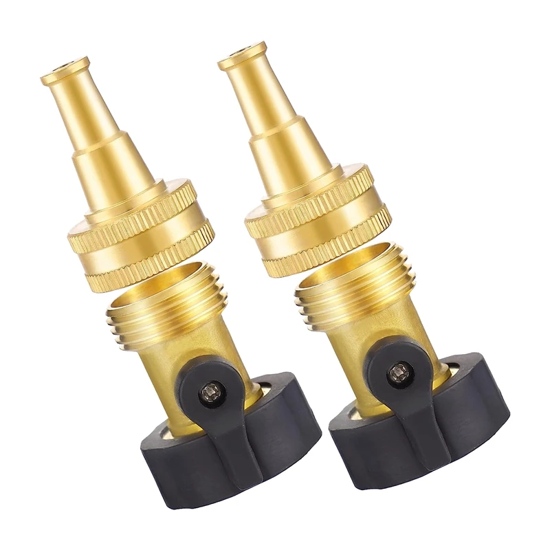 Brass Hose Nozzle With Hose Shut Off Valve Leakproof 3/4In GHT Connector, Jet Nozzle For Garden Water Hose