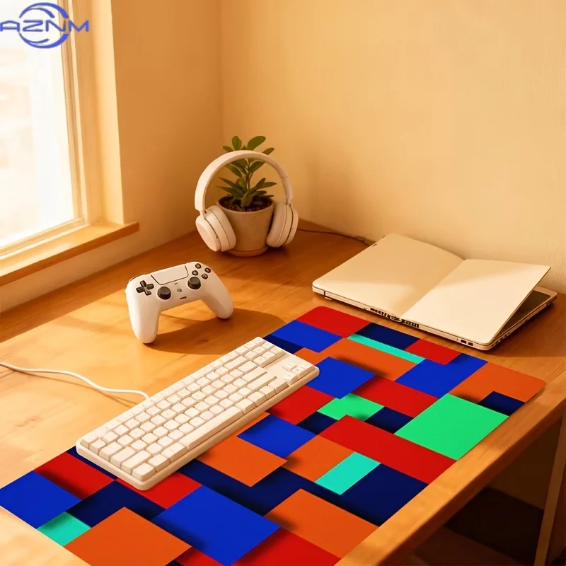 1pc Extra-large, Non-slip, Durable Desk Mat, Mouse Pad, Featuring Abstract Color Block Art, Rubber Base,for Office, Computer Dec