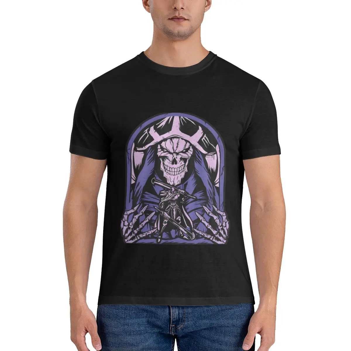 Overlord Ainz Ooal Gown Men's T Shirt Overlord Skull Novelty Tees Short Sleeve Crew Neck T-Shirts Cotton Summer Clothing