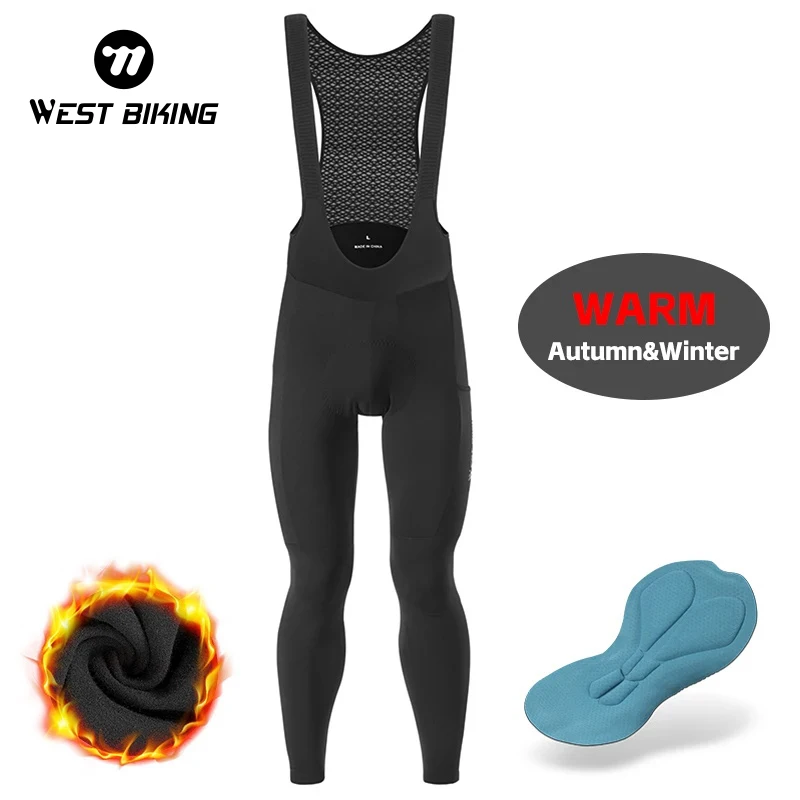 WEST BIKING Winter Men's Cycling Bib Pants Warm Fleece Trousers Tights Leggings Sponge Pad Autumn Windproof MTB Road Bike Pants