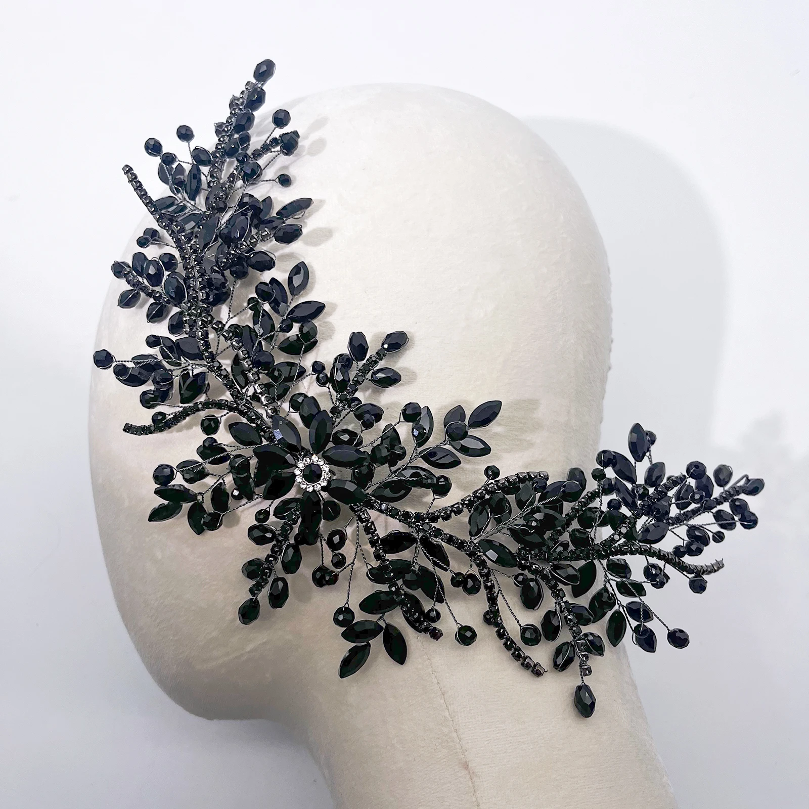 

DZ273 Black Rhinestone Wedding Headband Hair Accessories Handmade Bridal Headpiece Party Hairband Ornament Red Bride Headdress