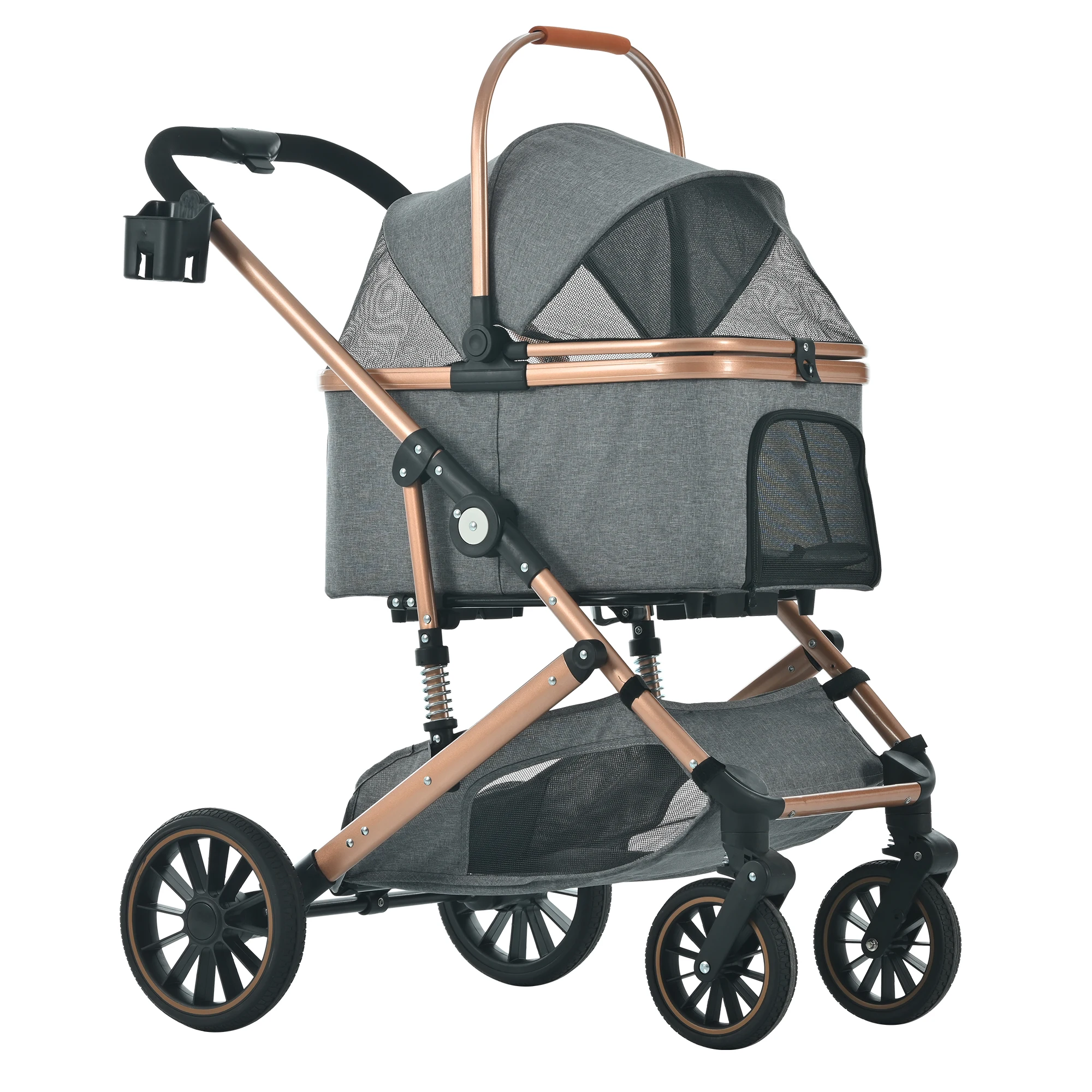 

Luxury One-Hand Fold Pet Stroller Travel Bag Large Running Trolley Sale Cat Cart Carrier For Climbing Stairs Pet Carriers Travel