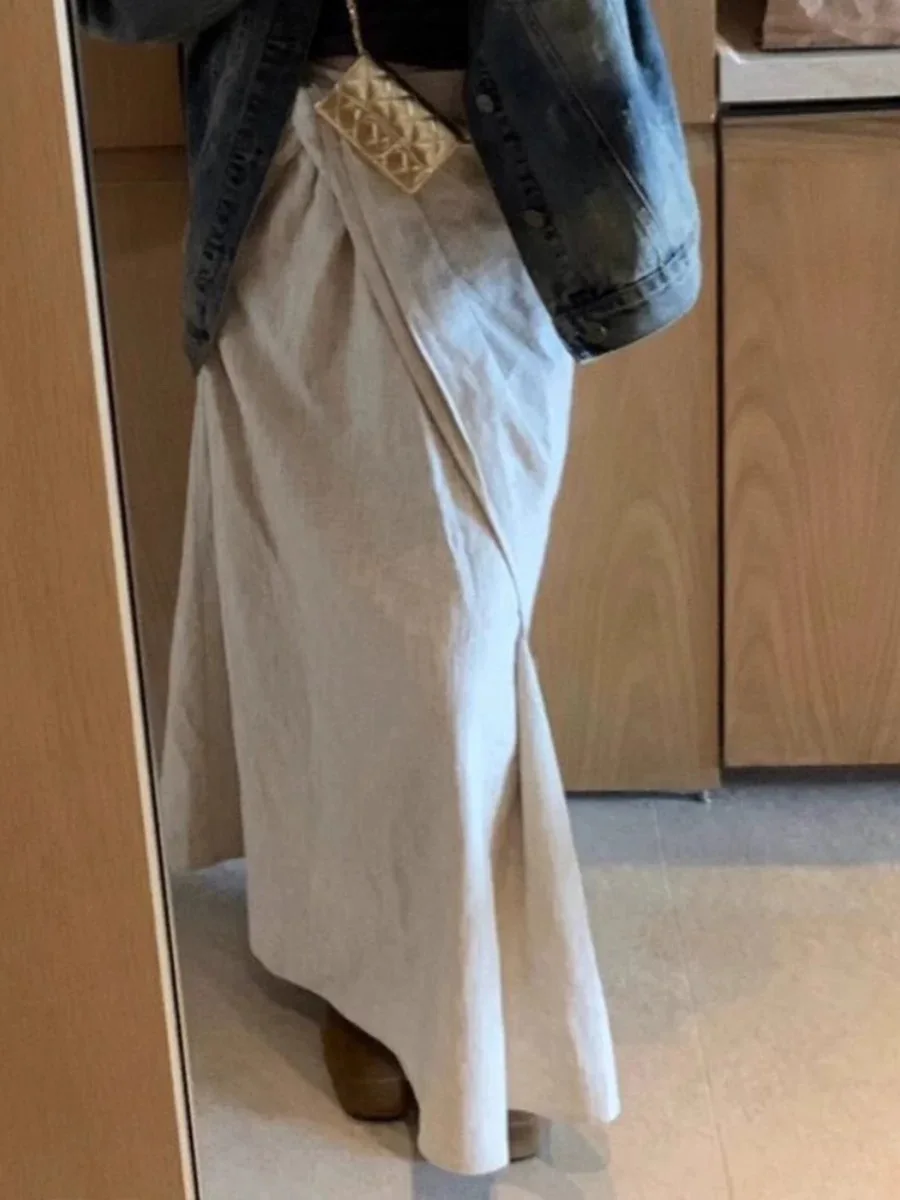 High Waist Asymmetrical Knot Oaeal Linen Skirt Women's Midi Skirt Non-Stand Twist Design Versatile Sle Spring Season
