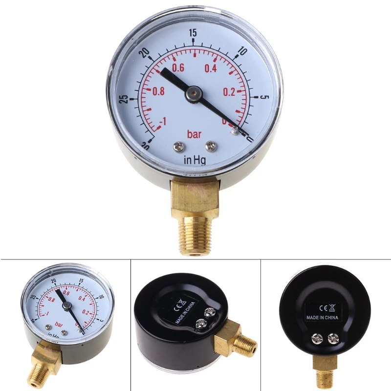 1/8 "Bspt Draad Vacuüm Drukmeter-1/0 Bar -30" Hg 52Mm Wijzerplaat Drukmeter Manometer Voor Luchtwater Gasolie