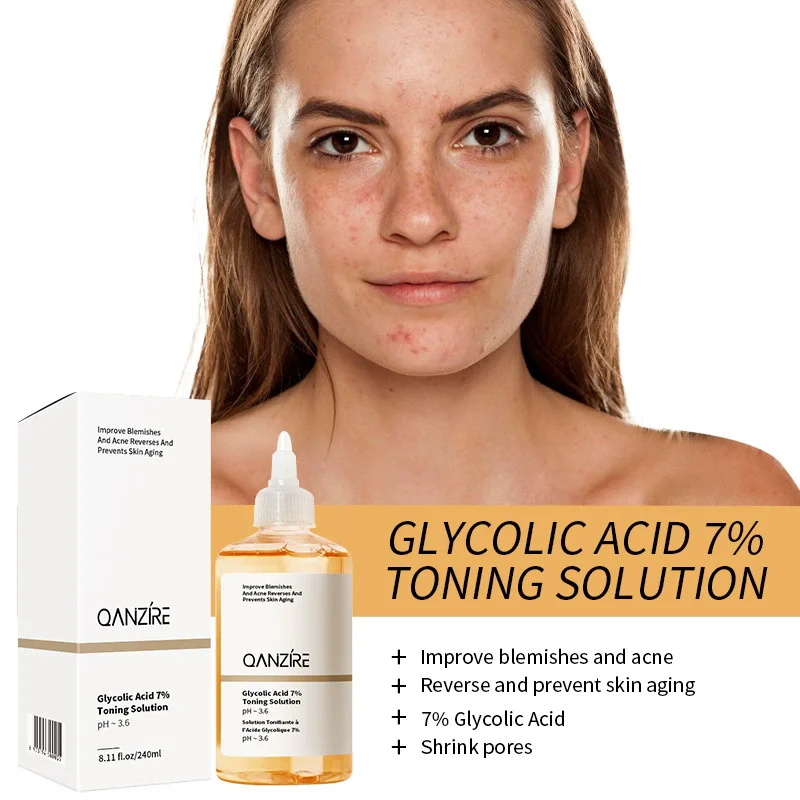 

240ml 7% Glycolic Acid Exfoliator Face Toner Moisturizing Shrink Pores Acne Treatment Soothing Skin Glycolic Essence Skin Care