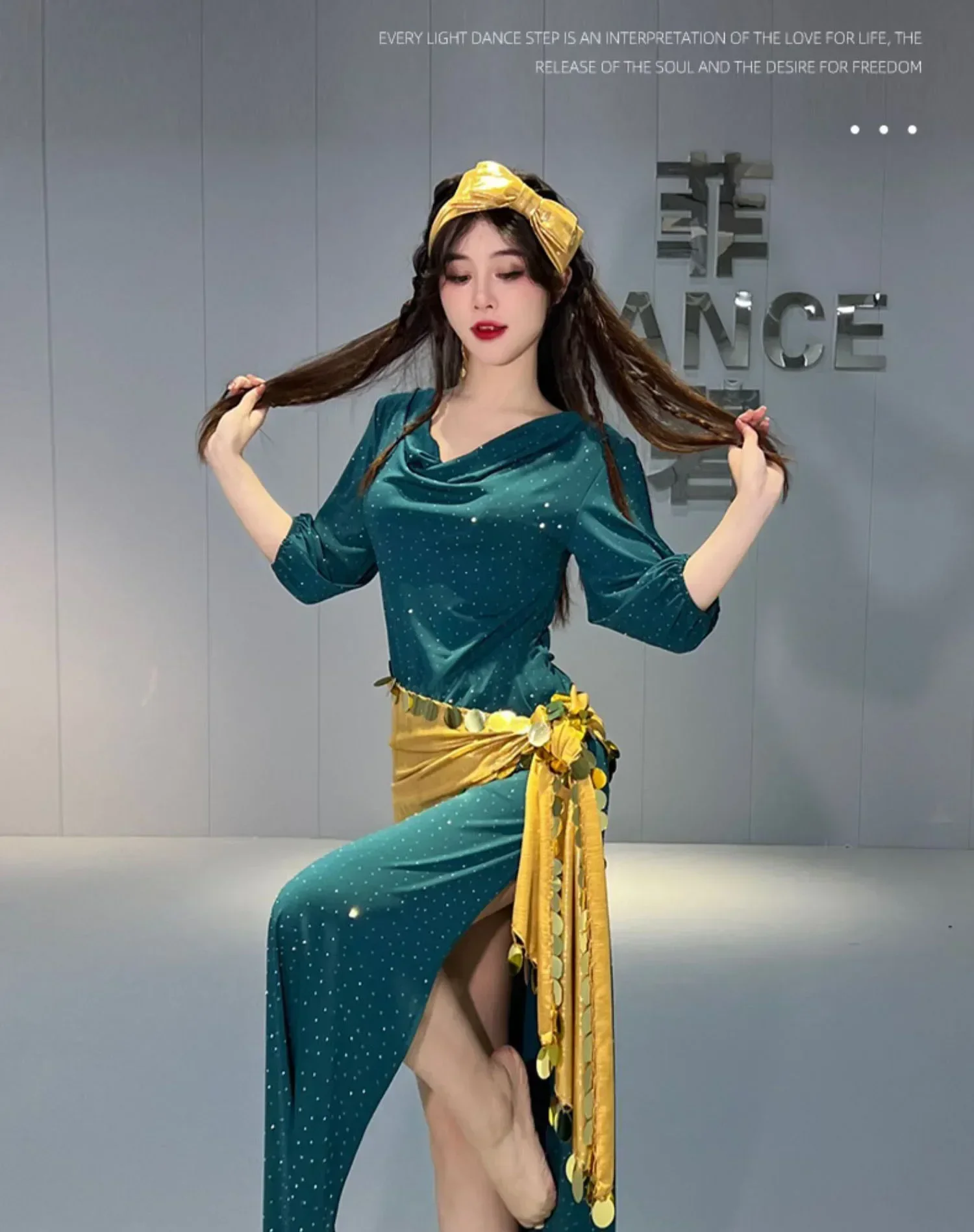 زي الرقص الشرقي الجديد بلدي رداء شعبي ممارسة زي ثلاث قطع زي أداء الترتر #4