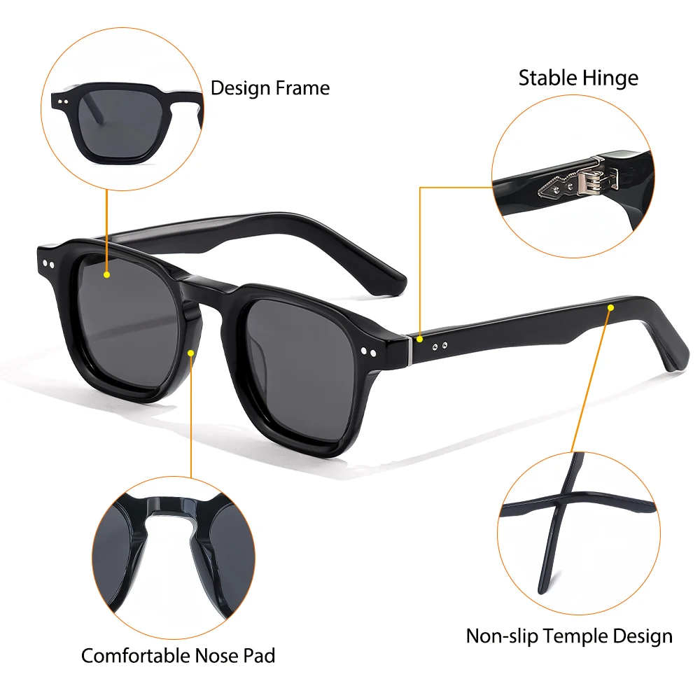 CATERSIDE Square Polarized Sunglasses Men Retro Large Acetate Frame Women Sun Glasses Punk Outdoor Driving Travel Eyewear UV400