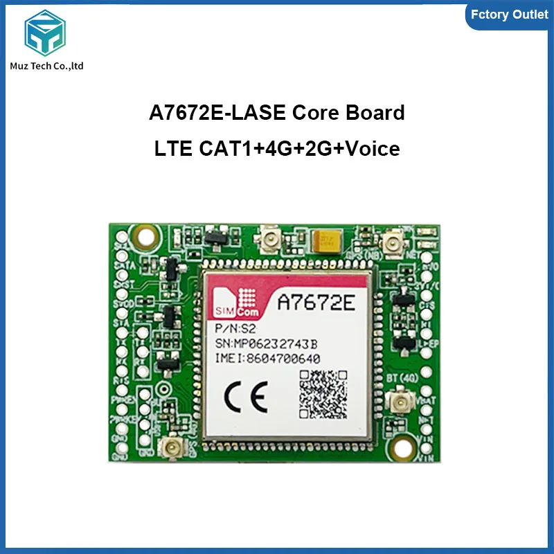 SIMcom A7672E-LASE Core Board 4G LTE CAT1 Module Dual-row Pin Board Development Kit with Antenna for Europe/Middle East/Africa
