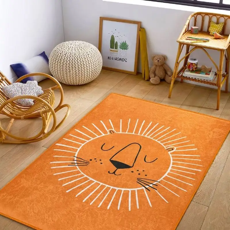 Alfombra rectangular mullida para sala de estar, León peludo, alfombra de juego para guardería para niños, alfombra de dormitorio de felpa naranja para niños, Alfombra de bebé suave