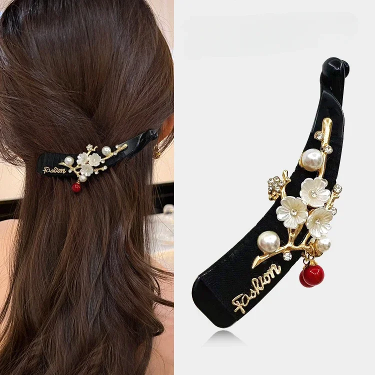 Elegant Floral Hair Accessories Chinese Style Phoenix Fashion Flower Leaves Banana  Clips for Women Barette Cheveux Femme