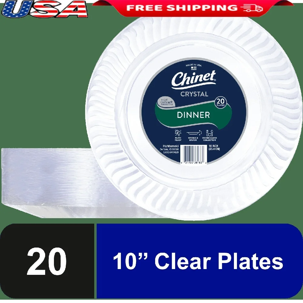 

Premium Plastic Dinner Plates 10 Inch Clear Elegant Swirl Design 20 Count Heavy Duty Disposable Cut Resistant Durable Party