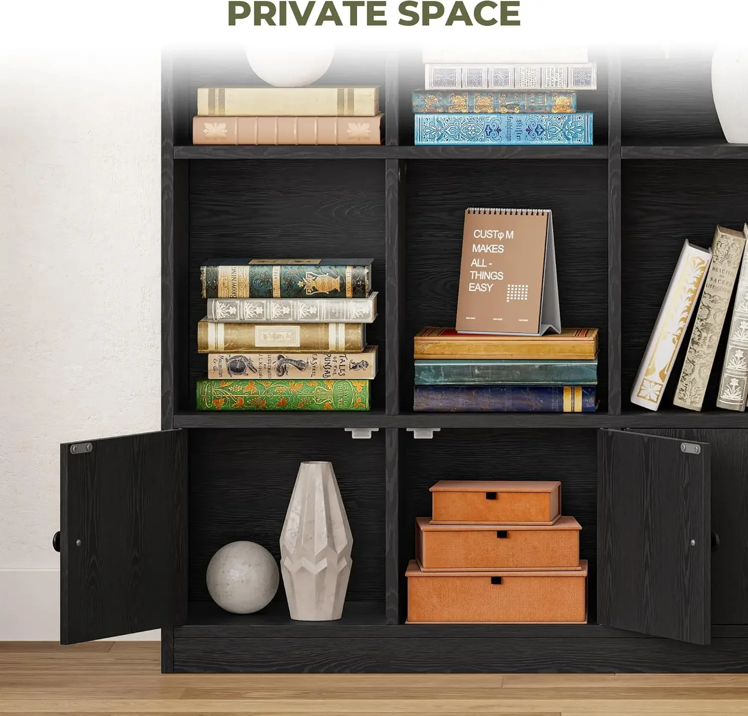 [플래시 세일, 재고 정리! ]책장 및 책장, 4개의 문이 있는 6단 대형 책장, 바닥에 세워진 높은 디스플레이 보관 선반