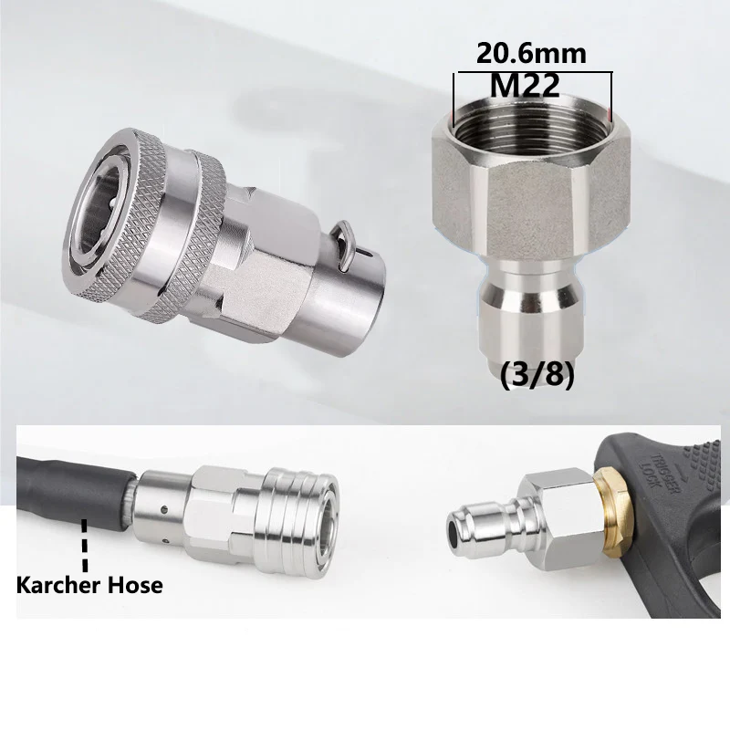 Pressure Washer Swivel Adapter 3/8 Quick Plug Set for Karcher Hose to 3/8 Quick Connect 5000 PSI image 3