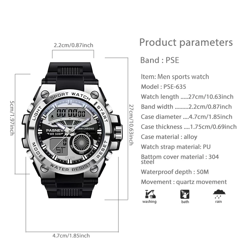 Original Digtial Watch Men Large Dial Backlight Waterproof Electronic Handwatch Boy Casual Submersible Sport Wristwatch Male