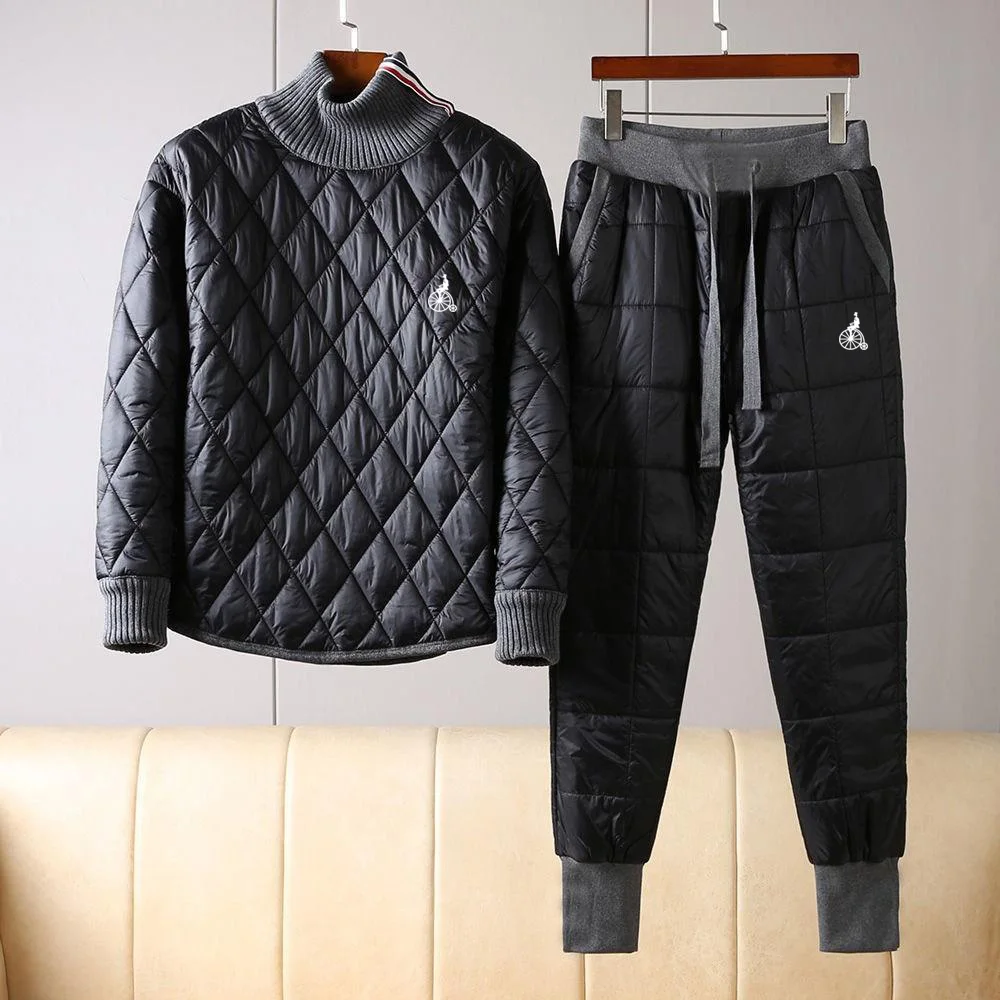 Winter golf street casual men\'s down suit quilted suit pullover jacket + trousers two-piece jogging men\'s golf sweatshirt